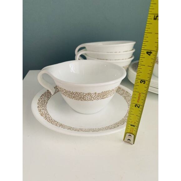 Set of 8 Corelle Woodland Brown Coffee Cups Saucers Open Handled Vintage Corning - Picture 7 of 11